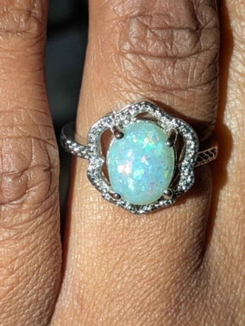 Elegant 925 Sterling Silver Opal Ring Sz 6